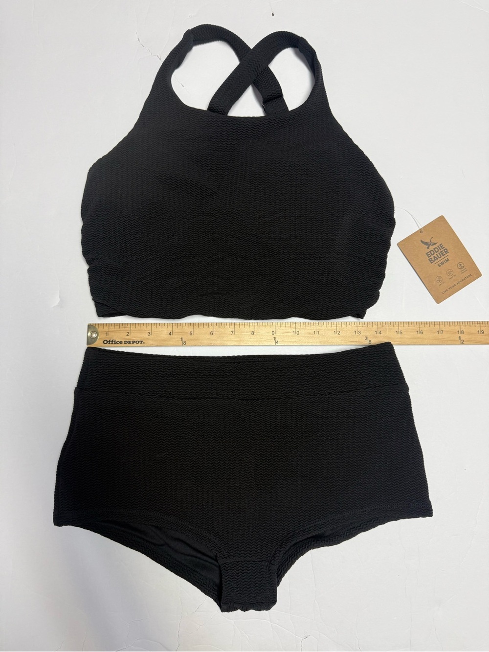 NWT Eddie Bauer Women’s Black textured High-Neck Swim Set - Top & Boyshorts M - Picture 3 of 16
